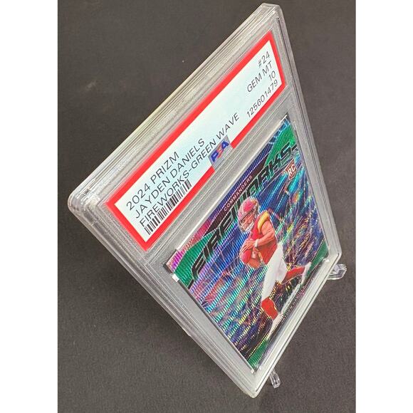 2024 PANINI PRIZM FIREWORKS GREEN WAVE #24 JAYDEN DANIELS ROOKIE RC PSA 10 - Picture 4 of 6